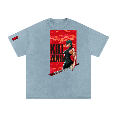 Maki Kill Zenin Snow Washed Oversized Cotton T-Shirt