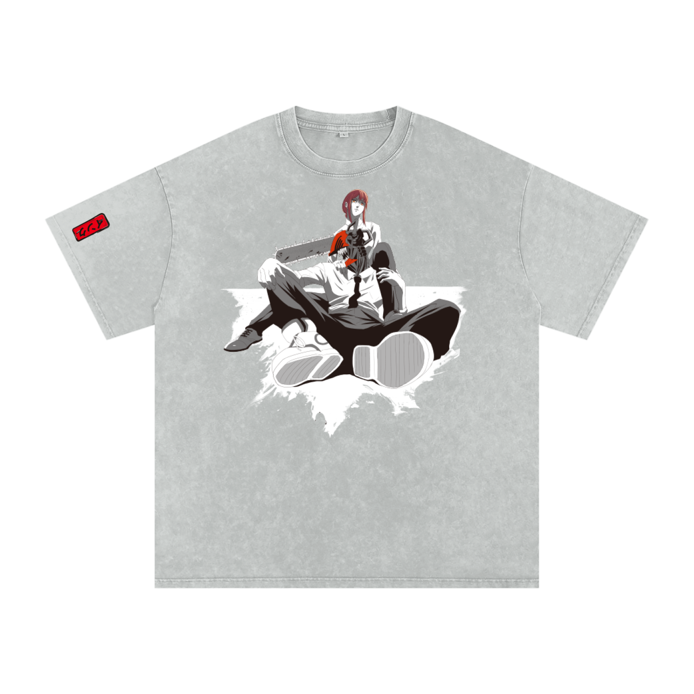 Chainsaw Couple Snow Washed Oversized Cotton T-Shirt