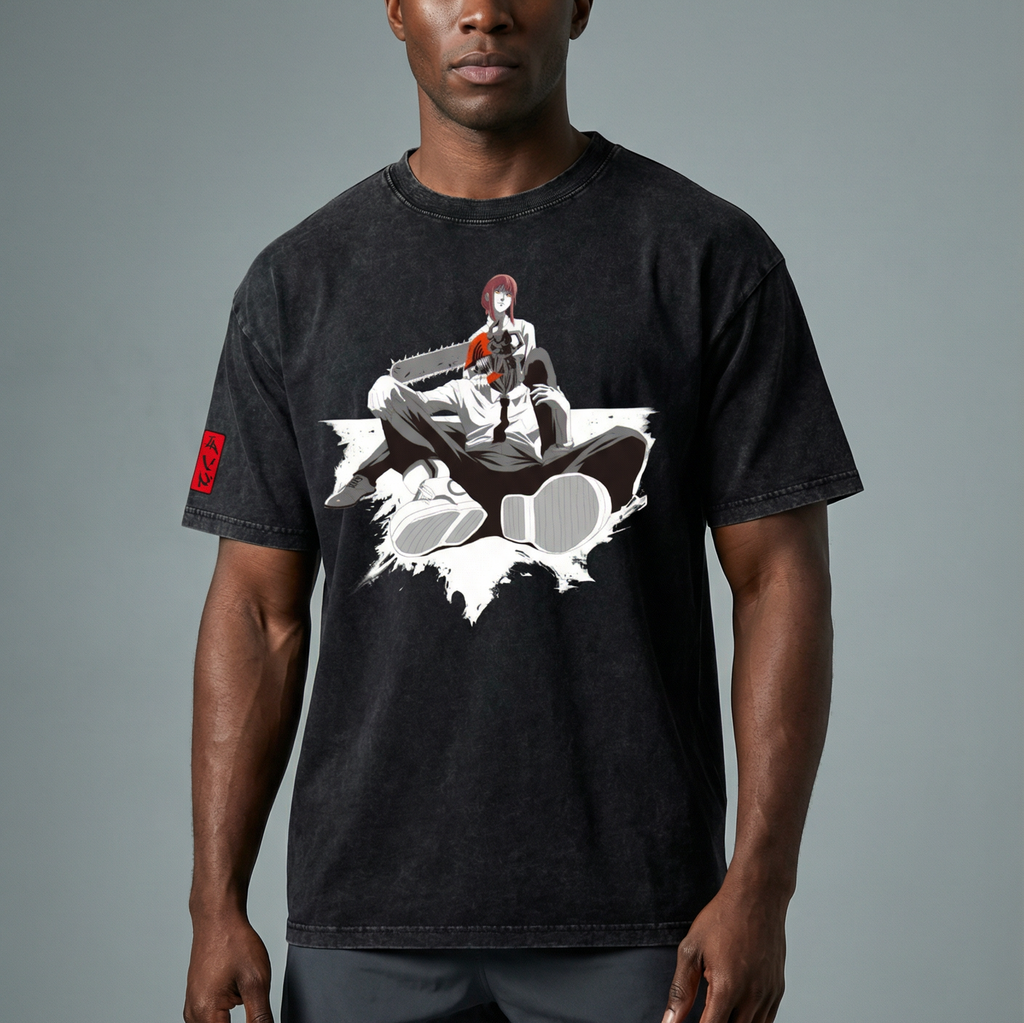 T-shirt surdimensionné en coton délavé avec motif tronçonneuse pour couple