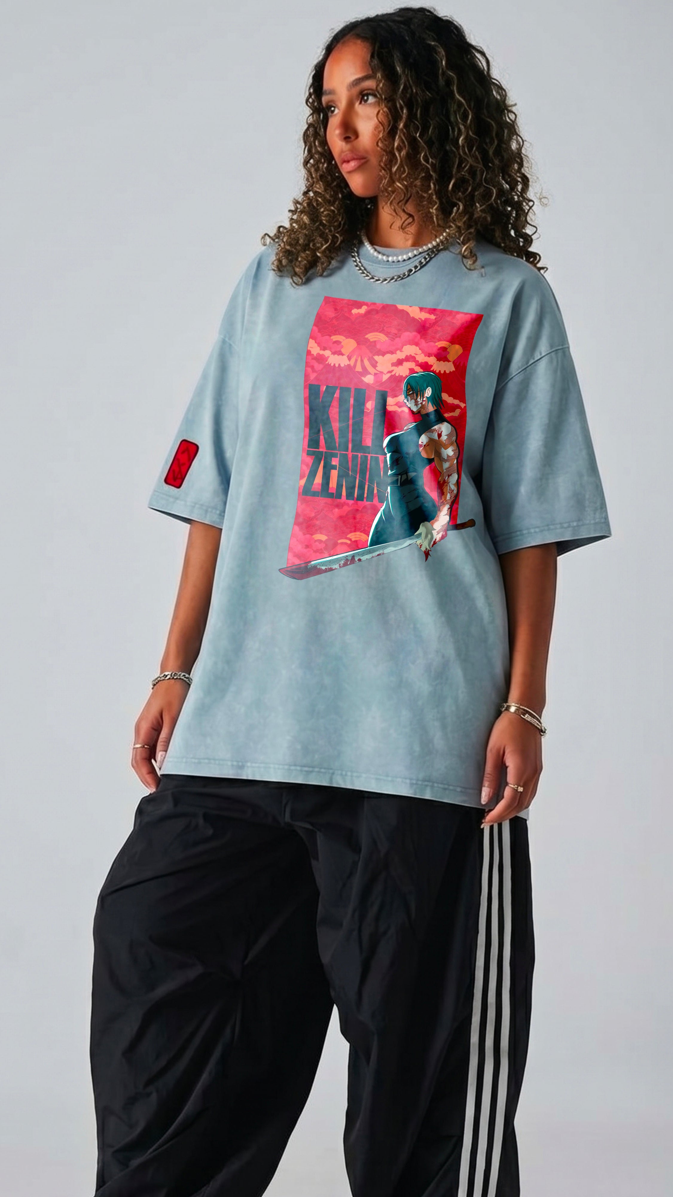 Maki Kill Zenin Snow Washed Oversized Cotton T-Shirt
